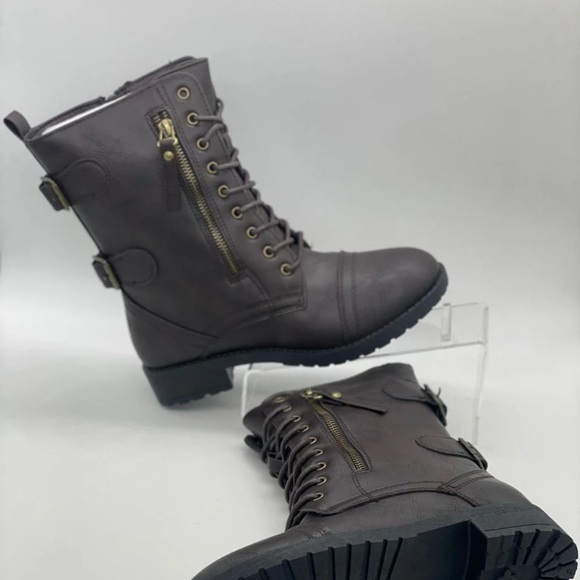 Women’s Brown Combat Lace Up Boots - Picture 3 of 3